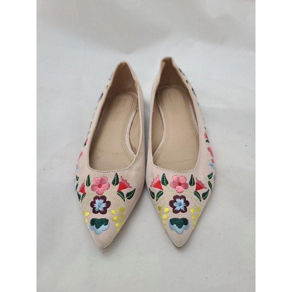 ASOS DESIGN Lantana Embroidered Pointed Ballet Flats Size 5 Blush Pink Floral